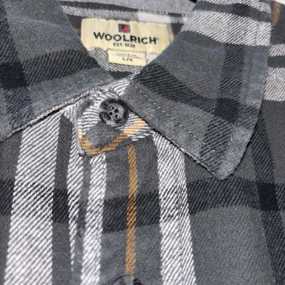 Woolrich Buffalo Plaid Flannel Shirt Men's Large Black Grey Tan - Picture 8 of 12